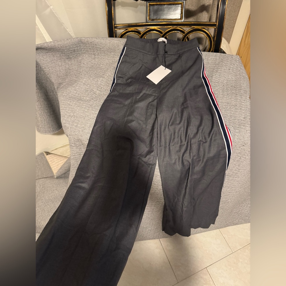 🆕 GREY LAB Sporty Wide Leg Black Trousers with Red White Navy Stripe